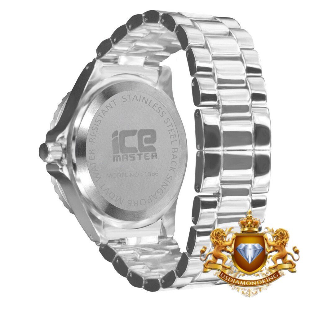 Men's Fully Bling White Gold Finish Bling Master Simulated Crystal Diamond Watch