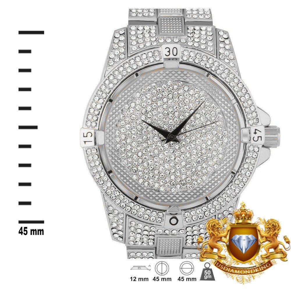 Men's Fully Bling White Gold Finish Bling Master Simulated Crystal Diamond Watch