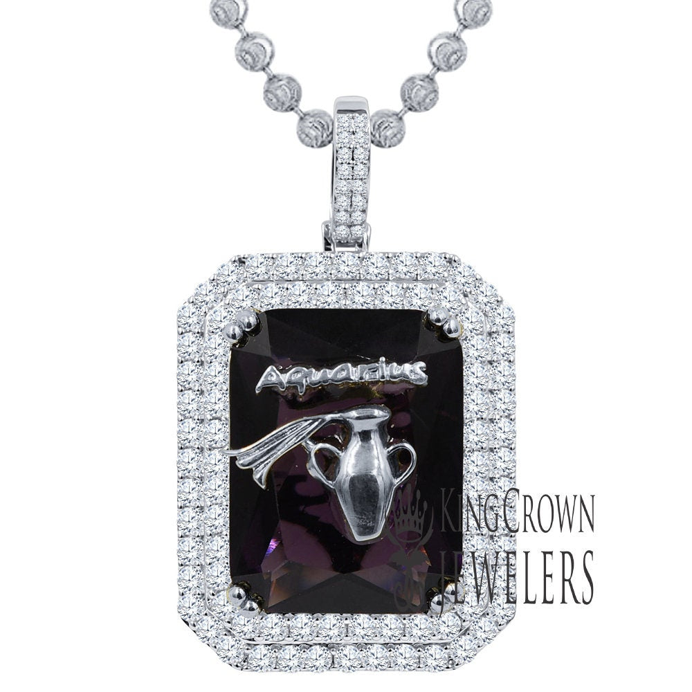 Unisex Lucky Zodiac Sign Birthstone Astrology Charm Necklace Simulated Diamond 14K White Gold Finish Good Luck Pendent Chain Set