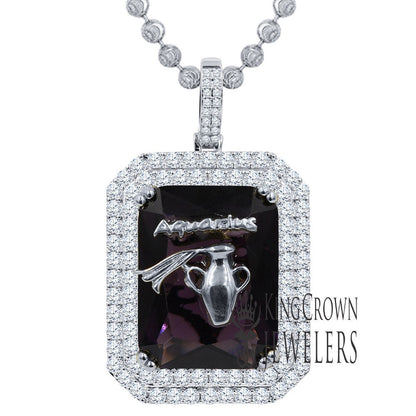 Unisex Lucky Zodiac Sign Birthstone Astrology Charm Necklace Simulated Diamond 14K White Gold Finish Good Luck Pendent Chain Set