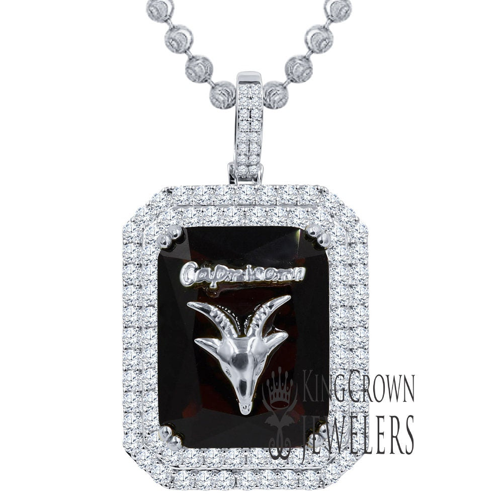 Unisex Lucky Zodiac Sign Birthstone Astrology Charm Necklace Simulated Diamond 14K White Gold Finish Good Luck Pendent Chain Set