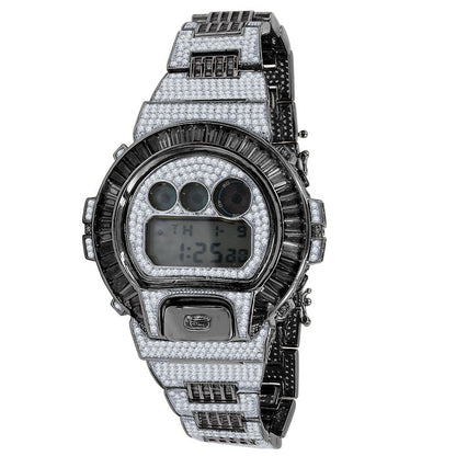 2 Tone Mens Baguette  2 Tone Black Gold Finish Casio Digital G Shock Authentic DW-6900 Custom Watch
