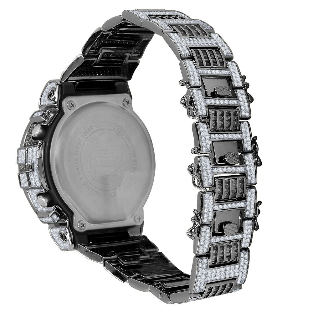 2 Tone Mens Baguette  2 Tone Black Gold Finish Casio Digital G Shock Authentic DW-6900 Custom Watch