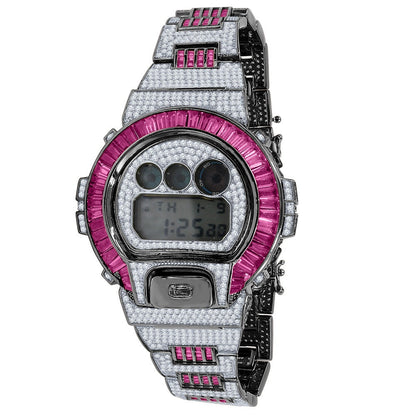2 Tone Baguette Pink Tourmaline Black Gold Casio G Shock Authentic DW-6900 Custom Mens Digital Watch