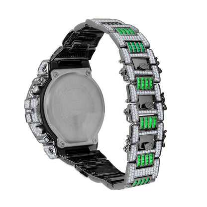 2 Tone Baguette Green Emerald Real Black Casio G Shock Authentic DW-6900 Mens Digital Custom Watch