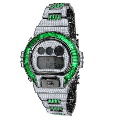 2 Tone Baguette Green Emerald Real Black Casio G Shock Authentic DW-6900 Mens Digital Custom Watch