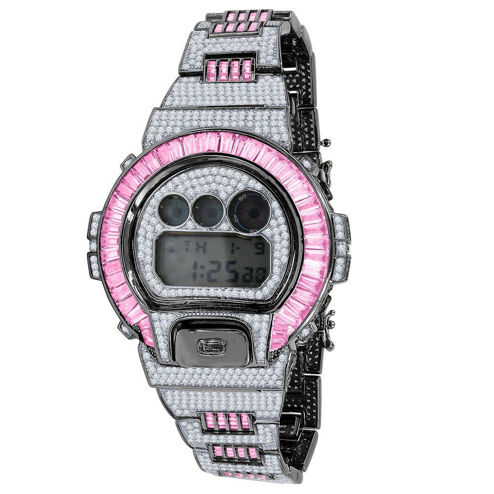 Baguette Light Baby Pink 2 Tone Black Gold Finish Casio G Shock Authentic DW-6900 Mens Digital Custom Watch