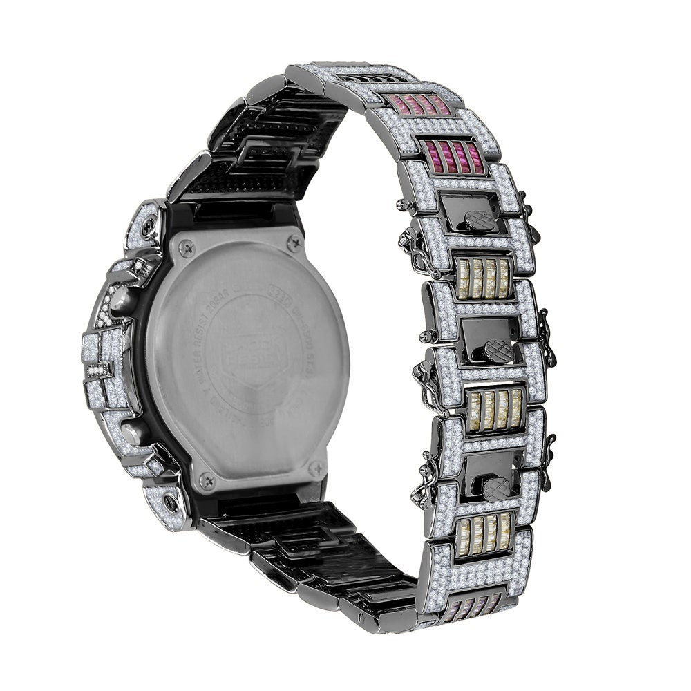 Mens Baguette Multi Rainbow Black Gold Casio G Shock Authentic DW-6900 Custom Digital  2 Tone Watch
