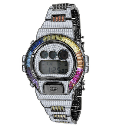 Mens Baguette Multi Rainbow Black Gold Casio G Shock Authentic DW-6900 Custom Digital  2 Tone Watch