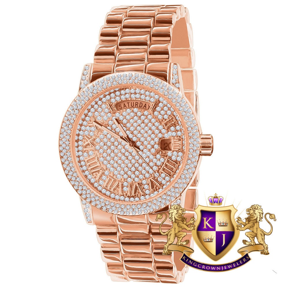 Mens Day/Date Function Steel Back Water Resistance 14K Rose Gold Finish Presidential Band Watch