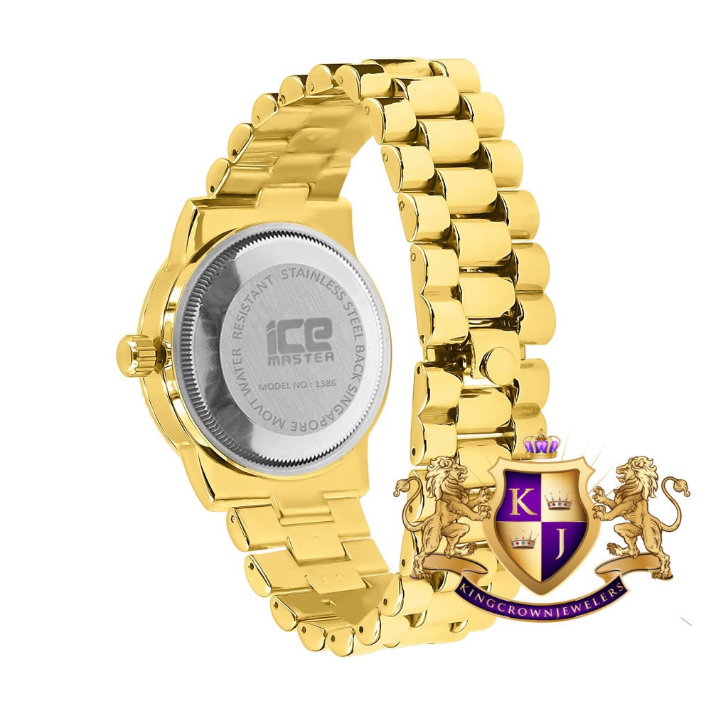Presidential Band Mens Watch 40mm Day/Date Function Steel Back Water Resistance 14K Yellow Gold Finish