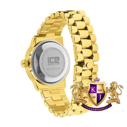 Presidential Band Mens Watch 40mm Day/Date Function Steel Back Water Resistance 14K Yellow Gold Finish