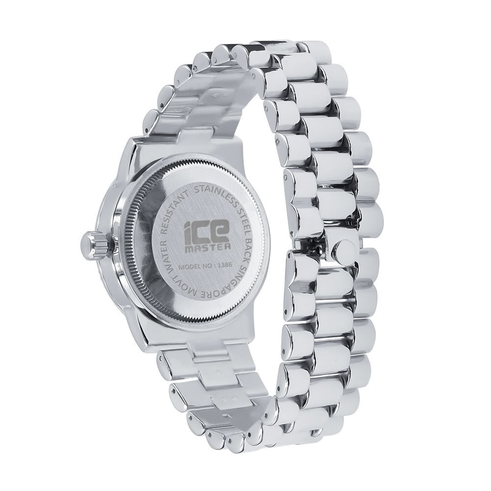 Black Onyx Face Dial 14K White Gold Day/Date Function Steel Back Presidential Metal Band Mens Watch 40mm