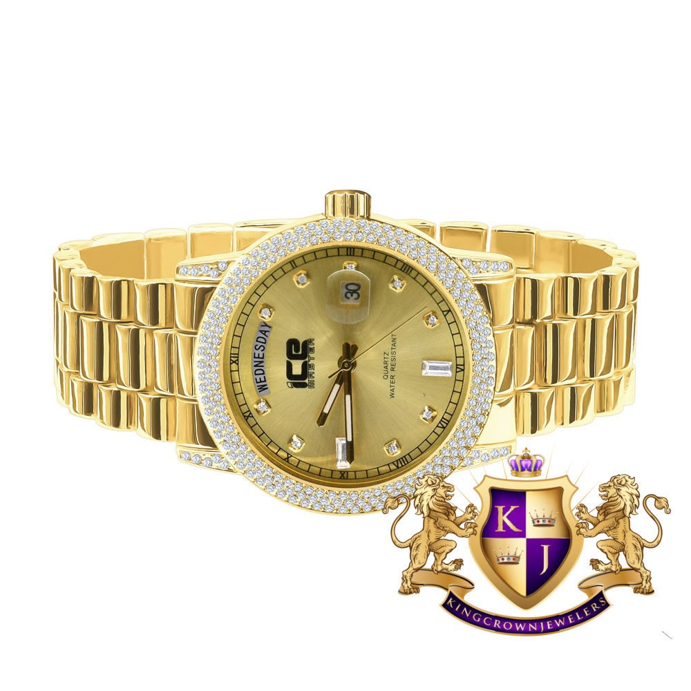 Presidential Band Mens Watch 40mm Day/Date Function Steel Back Water Resistance 14K Yellow Gold Finish