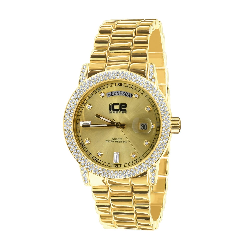 Presidential Band Mens Watch 40mm Day/Date Function Steel Back Water Resistance 14K Yellow Gold Finish