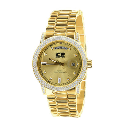 Presidential Band Mens Watch 40mm Day/Date Function Steel Back Water Resistance 14K Yellow Gold Finish