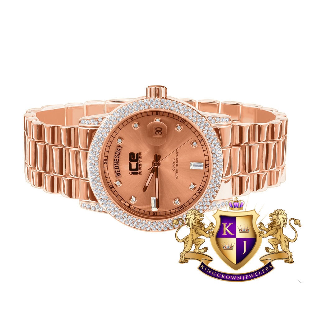 Presidential Band Mens Watch 40mm Day/Date Function Steel Back Water Resistance 14K Rose Gold Finish