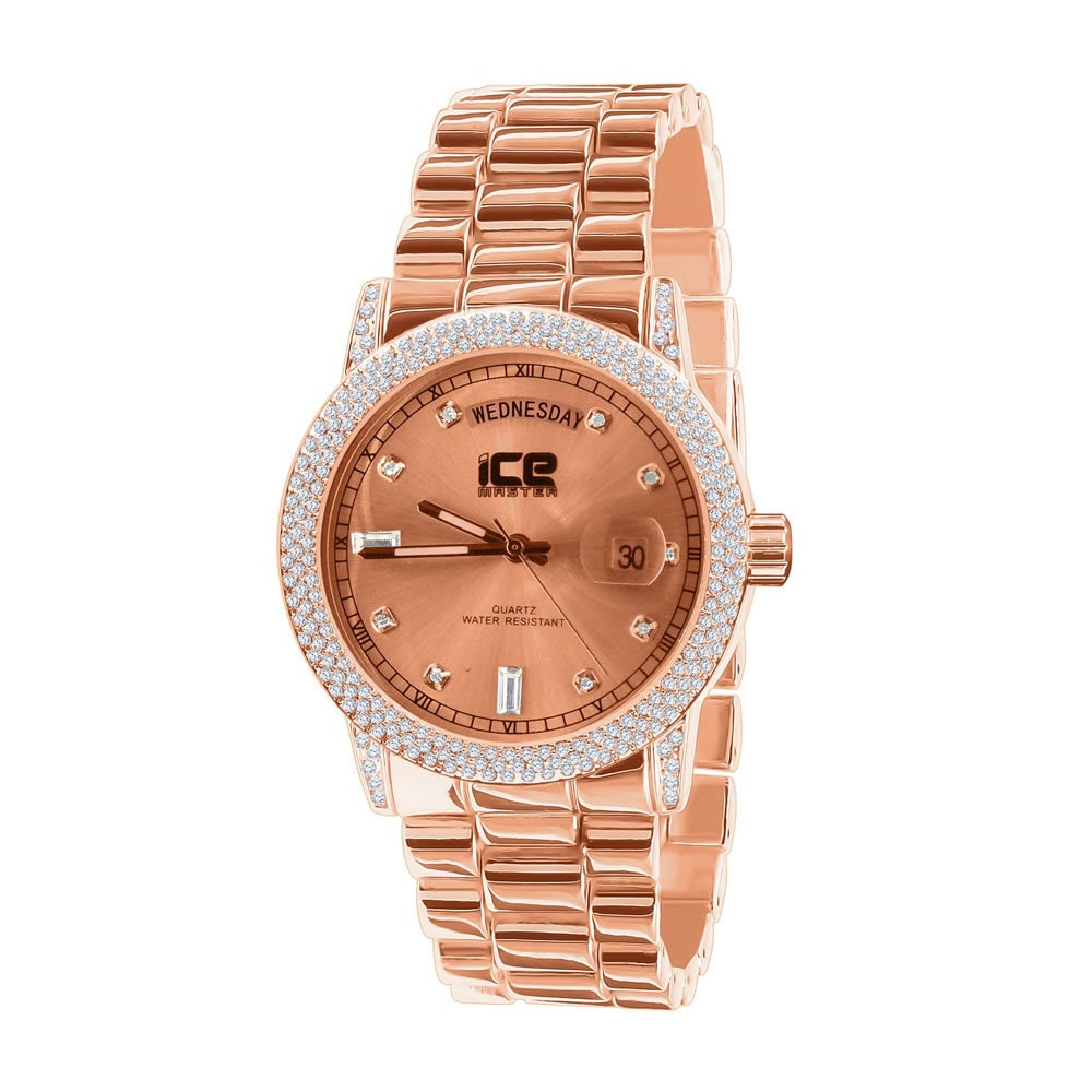 Presidential Band Mens Watch 40mm Day/Date Function Steel Back Water Resistance 14K Rose Gold Finish