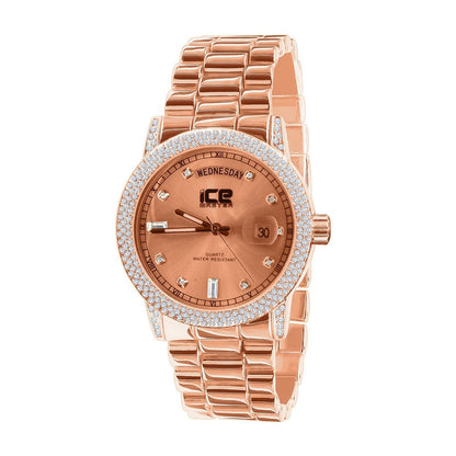 Presidential Band Mens Watch 40mm Day/Date Function Steel Back Water Resistance 14K Rose Gold Finish