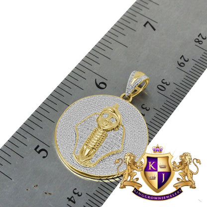 Real Genuine Diamond Egyptian Pharaoh King Tut Charm Pendent Chain Set 10K Yellow Gold Finish