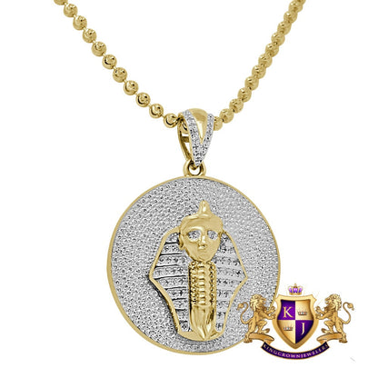 Real Genuine Diamond Egyptian Pharaoh King Tut Charm Pendent Chain Set 10K Yellow Gold Finish