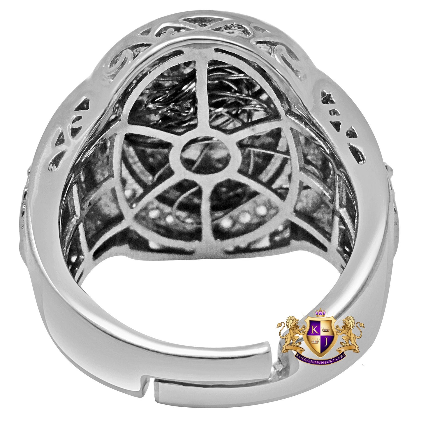 Mens Real Genuine Diamond Masonic Free Mason G Compass Pinky Ring Band 10K White Gold Finish