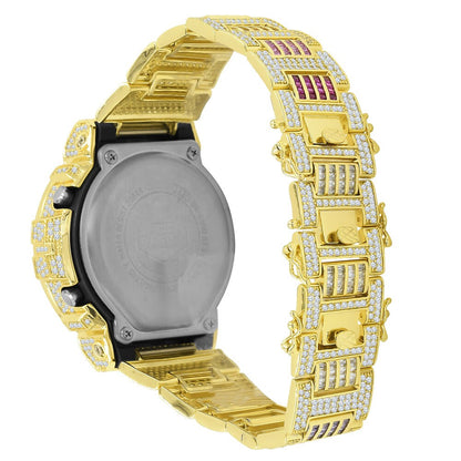 Mens Baguette Rainbow Multi Tone 14k Yellow Gold Finish Casio G Shock Authentic DW-6900 Custom Digital Watch