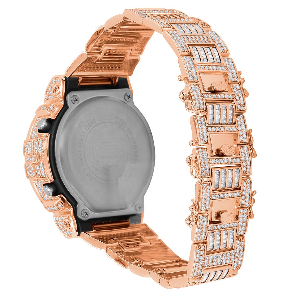 Baguette 14K Rose Gold Casio Digital G Shock Authentic DW-6900 Custom Mens Digital Watch
