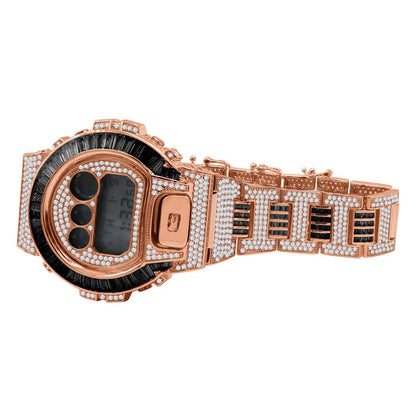 Baguette Black Onyx Rose Gold Tone Casio G Shock Authentic DW-6900 Custom Watch