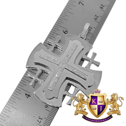 Mens Real Genuine Diamond Jerusalem Cross Pendent Charm 10K White Gold Finish 2.35''