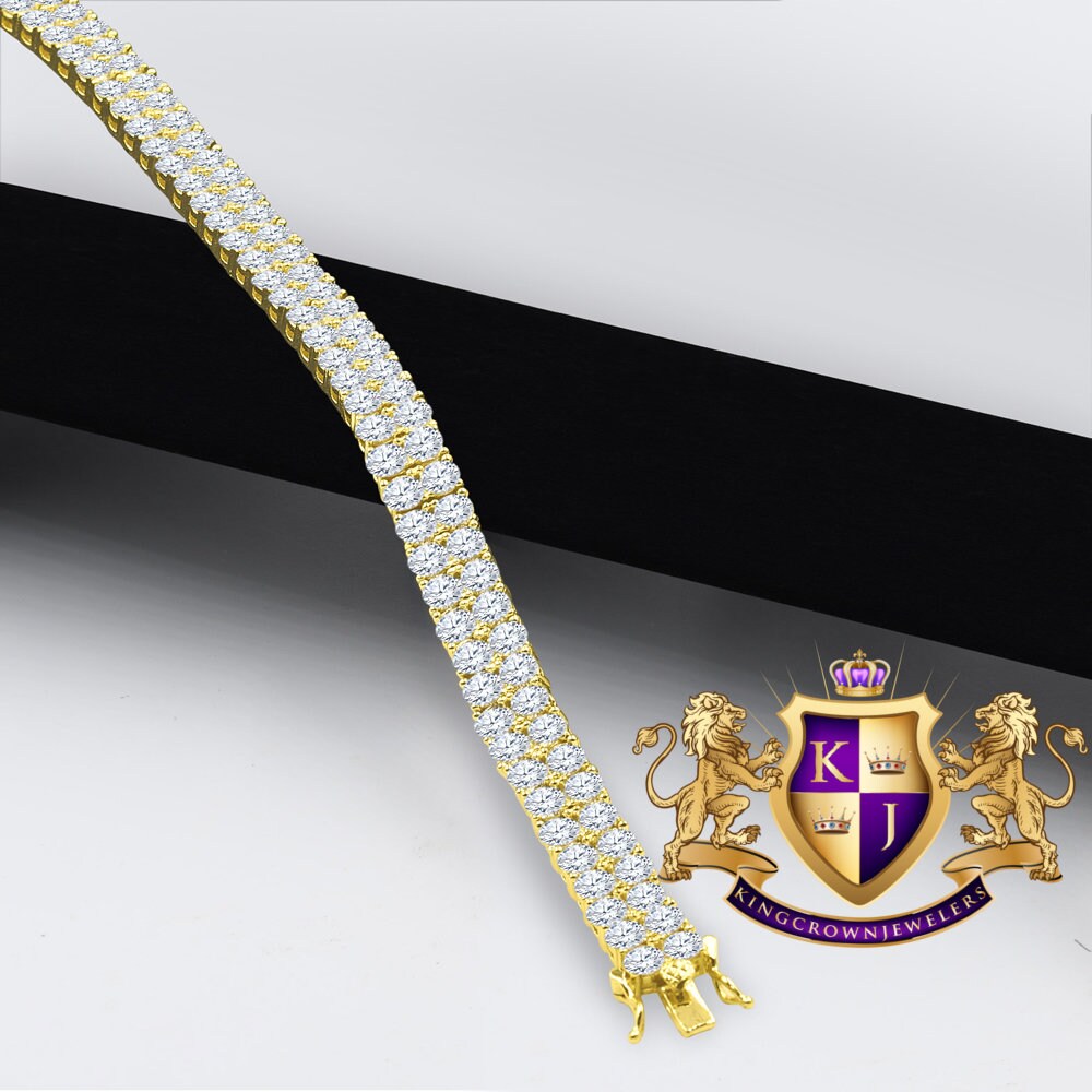 24+ Grams Solitaire High Quality AAA+ Grade Cubic Zirconia Round Cut 4.50 Cwt. 14K Yellow Gold Over Unisex 2 Row Tennis Link Bracelet 8mm