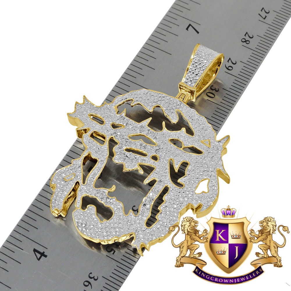 Real Genuine Authentic Diamond Jesus Piece Christ Face Pendent Charm 10K Yellow Gold Finish 2.35''