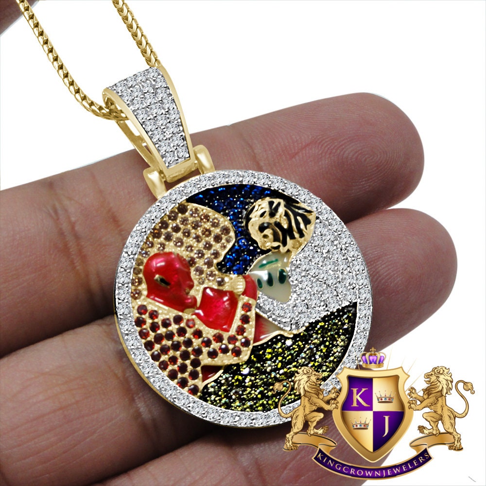 Multi Tone Real Sterling Silver Good Angel N Evil 10K Gold Finish Charm Pendent Chain Set