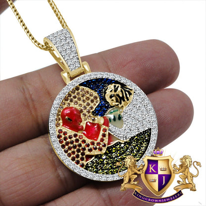 Multi Tone Real Sterling Silver Good Angel N Evil 10K Gold Finish Charm Pendent Chain Set