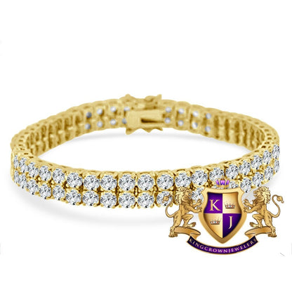 24+ Grams Solitaire High Quality AAA+ Grade Cubic Zirconia Round Cut 4.50 Cwt. 14K Yellow Gold Over Unisex 2 Row Tennis Link Bracelet 8mm