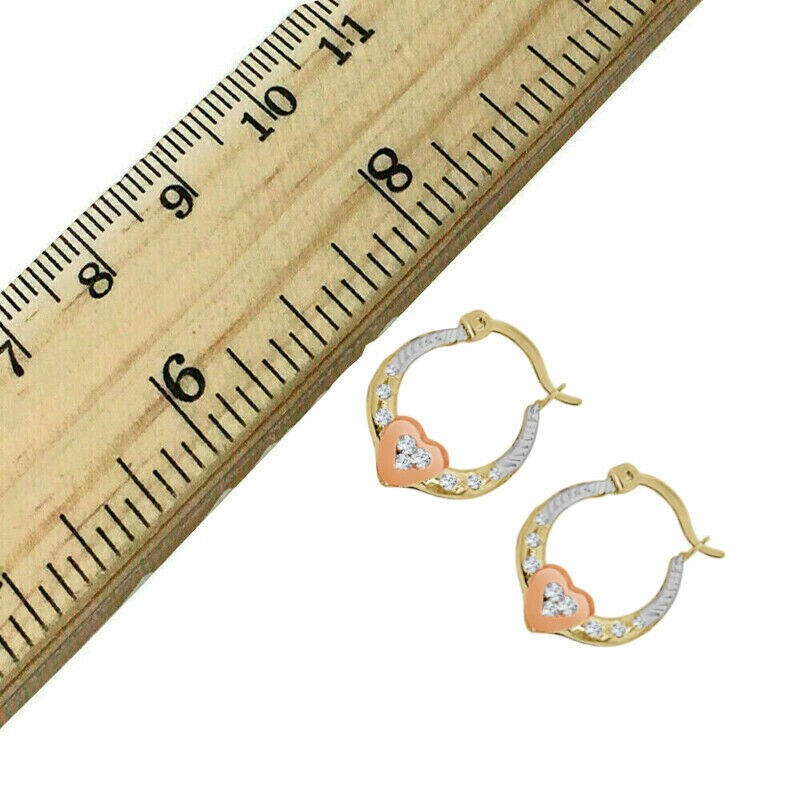 Ladies Girls 10k 3 Tone Real Authentic Gold Heart Huggies Earrings Loops Hoops