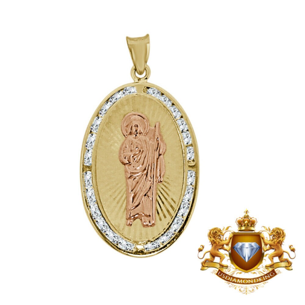 unisex Men's Ladies Saint Jud 10k Rose & Yellow Gold Oval Shape Charm Pendant