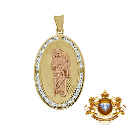 unisex Men's Ladies Saint Jud 10k Rose & Yellow Gold Oval Shape Charm Pendant
