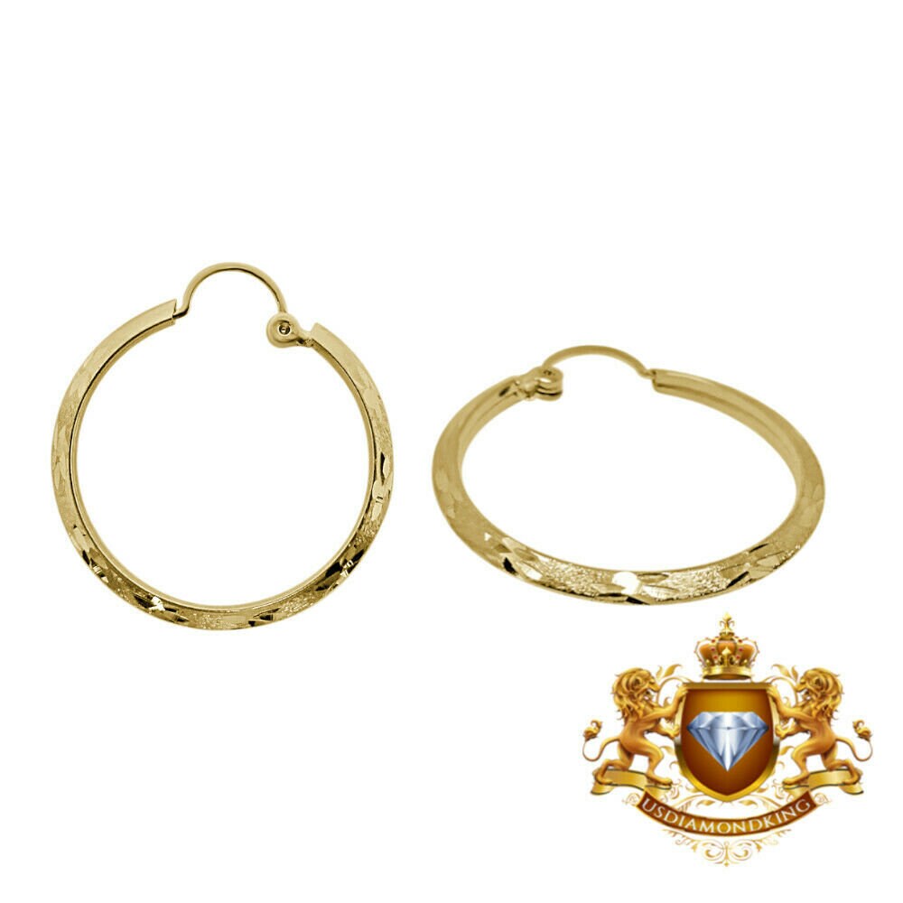 Ladies 1.2" 10k 100% Authentic Real Yellow Gold D/Cut Flat Hoop Loop Earring Set
