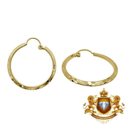 Ladies 1.2" 10k 100% Authentic Real Yellow Gold D/Cut Flat Hoop Loop Earring Set