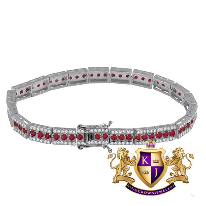 Real White Gold On Genuine Sterling Silver Ruby Red Tennis Link Bracelet Unisex