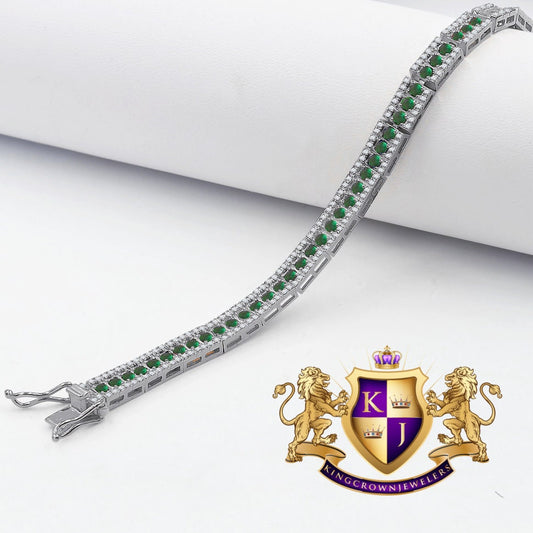 Real Genuine White Gold On Sterling Silver Emerald Green Tennis Bracelet Unisex