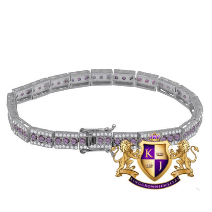 Real Genuine White Gold Sterling Silver Purple Amethyst Tennis Bracelet Unisex