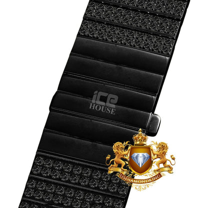 Men's 133+ Grams Solid Stainless Steel 18K Black Gold Finish CNC Set 18.00 Cwt. Simulated Diamond Custom Watch Band 24mm