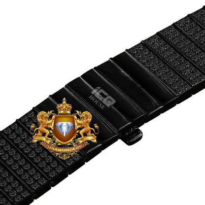 Men's 133+ Grams Solid Stainless Steel 18K Black Gold Finish CNC Set 18.00 Cwt. Simulated Diamond Custom Watch Band 24mm