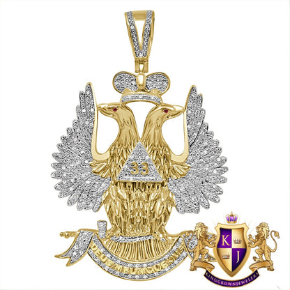 30 + Grams Real Genuine Diamond 0.60 Cwt. 33 Degree Masonic Scottish Rite Freemasonry Pendent 10K Gold Over Custom Charm Big 2.5''