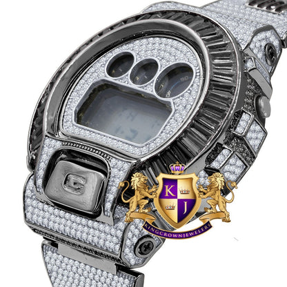2 Tone Mens Baguette  2 Tone Black Gold Finish Casio Digital G Shock Authentic DW-6900 Custom Watch