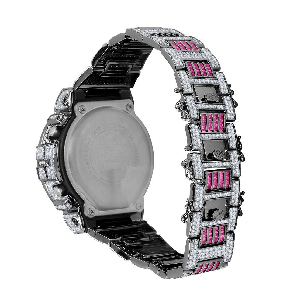 2 Tone Baguette Pink Tourmaline Black Gold Casio G Shock Authentic DW-6900 Custom Mens Digital Watch