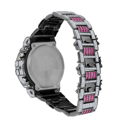 2 Tone Baguette Pink Tourmaline Black Gold Casio G Shock Authentic DW-6900 Custom Mens Digital Watch