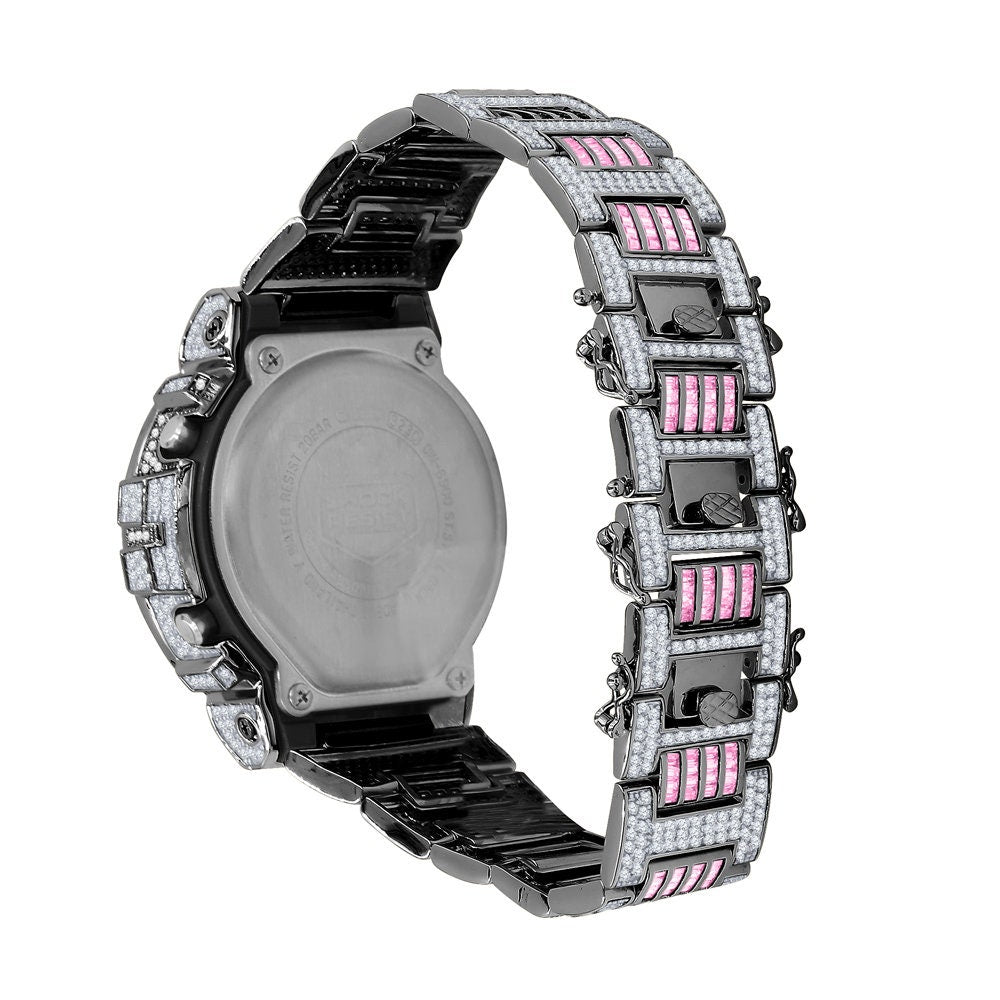 Baguette Light Baby Pink 2 Tone Black Gold Finish Casio G Shock Authentic DW-6900 Mens Digital Custom Watch